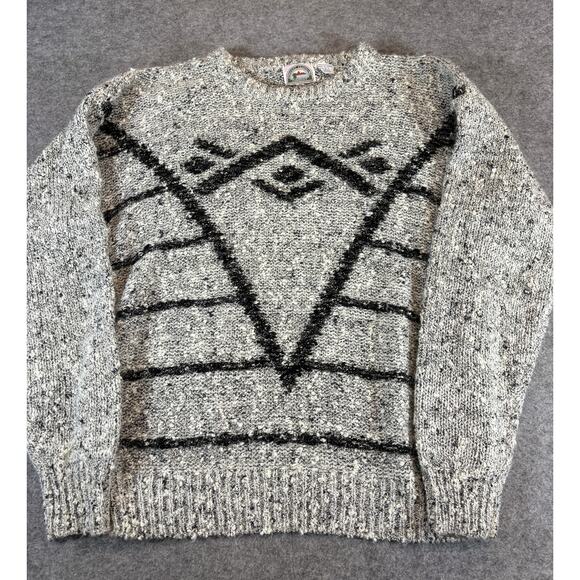 VINTAGE 80s Concept Clothing Company Sweater Mens Medium Gray Black Knit Cozy - Picture 1 of 5